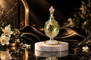 Egyptian Hand Blown Glass Perfume Bottle, Oval Teardrop Shape, Swirl Ribbed Design, Pedestal Fragrance Oil Bottle, Artisan Vanity Decor