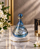 Egyptian Hand Blown Glass Perfume Bottle, Pyramid Teardrop Shape, Geometric Gold Design, Decorative Fragrance Oil Bottle, Vanity Decor