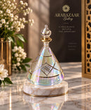 Egyptian Hand Blown Glass Perfume Bottle, Pyramid Teardrop Shape, Geometric Gold Design, Decorative Fragrance Oil Bottle, Vanity Decor
