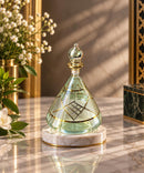 Egyptian Hand Blown Glass Perfume Bottle, Pyramid Teardrop Shape, Geometric Gold Design, Decorative Fragrance Oil Bottle, Vanity Decor