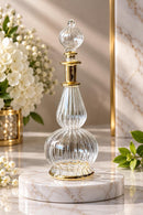 Egyptian Hand Blown Glass Perfume Bottle, Ribbed Swirl Gourd Shape, Sculptural Fragrance Oil Bottle, Artisan Vanity Decor