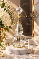 Egyptian Hand Blown Glass Perfume Bottle, Ribbed Swirl Gourd Shape, Sculptural Fragrance Oil Bottle, Artisan Vanity Decor