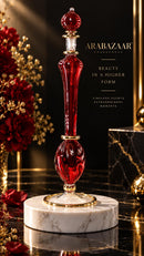 Egyptian Hand Blown Glass Perfume Bottle, Tall Slender Amphora Shape, Sculpted Oval Base, Round Stopper, Artisan Fragrance Oil Bottle