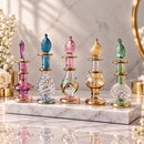 Set of 5 Egyptian Hand Blown Glass Perfume Bottles, Assorted Swirl Design Mini Bottles, 14K Gold Accent Decorative Collectible Gift