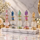Set of 5 Egyptian Hand Blown Glass Perfume Bottles, Assorted Swirl Design Mini Bottles, 14K Gold Accent Decorative Collectible Gift