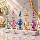 Set of 5 Egyptian Hand Blown Glass Perfume Bottles, Assorted Swirl Design Mini Bottles, 14K Gold Accent Decorative Collectible Gift
