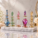 Set of 5 Egyptian Hand Blown Glass Perfume Bottles, Assorted Swirl Design Mini Bottles, 14K Gold Accent Decorative Collectible Gift