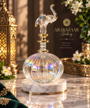 Egyptian Hand Blown Glass Perfume Bottle, Ribbed Round Bottle with Elephant Stopper, Decorative Fragrance Oil Bottle, Artisan Vanity Decor