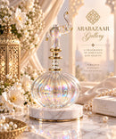 Egyptian Hand Blown Glass Perfume Bottle, Ribbed Round Bottle with Elephant Stopper, Decorative Fragrance Oil Bottle, Artisan Vanity Decor