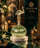Egyptian Hand Blown Glass Perfume Bottle, Ribbed Round Bottle with Elephant Stopper, Decorative Fragrance Oil Bottle, Artisan Vanity Decor