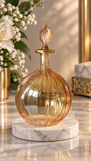 Egyptian Hand Blown Glass Perfume Bottle, Ribbed Round Globe Bottle, Teardrop Stopper, Artisan Fragrance Oil Bottle, Luxury Vanity Decor