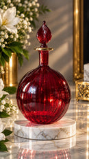 Egyptian Hand Blown Glass Perfume Bottle, Ribbed Round Globe Bottle, Teardrop Stopper, Artisan Fragrance Oil Bottle, Luxury Vanity Decor