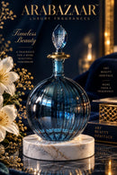 Egyptian Hand Blown Glass Perfume Bottle, Ribbed Round Globe Bottle, Teardrop Stopper, Artisan Fragrance Oil Bottle, Luxury Vanity Decor