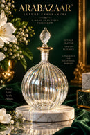 Egyptian Hand Blown Glass Perfume Bottle, Ribbed Round Globe Bottle, Teardrop Stopper, Artisan Fragrance Oil Bottle, Luxury Vanity Decor