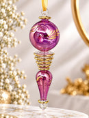 Hand Blown Glass Finial Ornament, Globe & Teardrop Drop Design, Egyptian Handmade Christmas Ornament, Artisan Glass Holiday Tree Decor