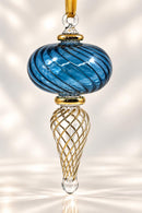 Hand Blown Glass Finial Ornament, Spiral Swirl Christmas Ornament, Egyptian Glass Holiday Decor, Gold Accent Tree Ornament, Unique Gift
