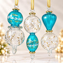 Set of 3 Hand Blown Etached Glass Ornaments, Floral Globe & Teardrop Designs, Egyptian Handmade Christmas Ornaments, Artisan Tree Decor