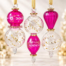 Set of 3 Hand Blown Etached Glass Ornaments, Floral Globe & Teardrop Designs, Egyptian Handmade Christmas Ornaments, Artisan Tree Decor