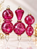 Set of 3 Hand Blown Etached Glass Ornaments, Floral Globe & Teardrop Designs, Egyptian Handmade Christmas Ornaments, Artisan Tree Decor