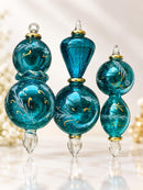 Set of 3 Hand Blown Etached Glass Ornaments, Floral Globe & Teardrop Designs, Egyptian Handmade Christmas Ornaments, Artisan Tree Decor