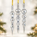Set of 3 Hand Blown Glass Icicle Ornaments, Long Finial Christmas Ornaments, Egyptian Glass Tree Decor, Handmade Holiday Gift Set