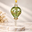 Hand Blown Glass Finial Ornament, Teardrop Christmas Ornament, Egyptian Artisan Glass, 14K Gold Accents, Handmade Holiday Decor
