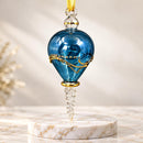 Hand Blown Glass Finial Ornament, Teardrop Christmas Ornament, Egyptian Artisan Glass, 14K Gold Accents, Handmade Holiday Decor