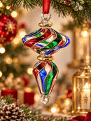 Hand Blown Glass Swirl Finial Ornament, Twisted Double Drop Christmas Ornament, Egyptian Artisan Glass, 14K Gold Accents, Holiday Decor
