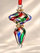 Hand Blown Glass Swirl Finial Ornament, Twisted Double Drop Christmas Ornament, Egyptian Artisan Glass, 14K Gold Accents, Holiday Decor