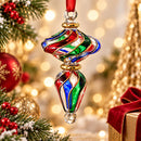 Hand Blown Glass Swirl Finial Ornament, Twisted Double Drop Christmas Ornament, Egyptian Artisan Glass, 14K Gold Accents, Holiday Decor