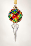 Hand Blown Glass Finial Ornament, Spiral Swirl Globe & Long Icicle Drop, Egyptian Handmade Christmas Ornament, Artisan Tree Decor