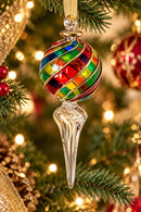 Hand Blown Glass Finial Ornament, Spiral Swirl Globe & Long Icicle Drop, Egyptian Handmade Christmas Ornament, Artisan Tree Decor