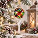 Hand Blown Glass Finial Ornament, Spiral Swirl Globe & Long Icicle Drop, Egyptian Handmade Christmas Ornament, Artisan Tree Decor
