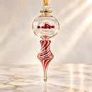 Hand Blown Glass Finial Ornament, Spiral Icicle Christmas Ornament, Clear Globe Ornament, Egyptian Art Glass, Gold Accent Holiday Decor