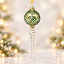 Hand Blown Glass Icicle Finial Ornament, Spiral Globe Christmas Ornament, Egyptian Artisan Glass, 14K Gold Accents, Holiday Decor