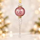 Hand Blown Glass Icicle Finial Ornament, Spiral Globe Christmas Ornament, Egyptian Artisan Glass, 14K Gold Accents, Holiday Decor