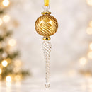 Hand Blown Glass Icicle Finial Ornament, Spiral Globe Christmas Ornament, Egyptian Artisan Glass, 14K Gold Accents, Holiday Decor