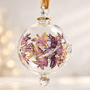 Hand Blown Glass Globe Ornament, Botanical Leaf & Berry Design, Egyptian Handmade Christmas Ornament, Artisan Glass Holiday Tree Decor