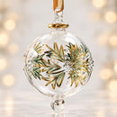 Hand Blown Glass Globe Ornament, Botanical Leaf & Berry Design, Egyptian Handmade Christmas Ornament, Artisan Glass Holiday Tree Decor