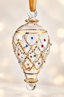 Hand Blown Glass Ornament, Jeweled Christmas Ornament, Hot Air Balloon, Egyptian Glass Tree Decor, Gold Accent Ornament, Handmade Gift