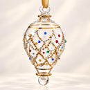 Hand Blown Glass Ornament, Jeweled Christmas Ornament, Hot Air Balloon, Egyptian Glass Tree Decor, Gold Accent Ornament, Handmade Gift