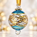 Small Hand Blown Glass Globe Ornament, Geometric Wave & Lattice Design, Egyptian Handmade Christmas Ornament, Artisan Glass Tree Decor