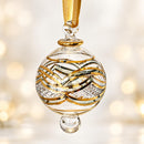 Small Hand Blown Glass Globe Ornament, Geometric Wave & Lattice Design, Egyptian Handmade Christmas Ornament, Artisan Glass Tree Decor