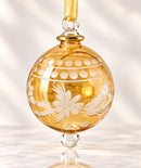 Hand Blown Glass Floral Globe Ornament, Etched Flower Christmas Ornament, Egyptian Artisan Glass, 14K Gold Accents, Holiday Decor