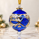 Egyptian Hand Blown Glass Christmas Ornament, Hand Painted Globe Bauble, Geometric Mosaic Design, Gold Detailed Artisan Holiday Decor