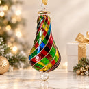 Hand Blown Glass Finial Ornament, Spiral Swirl Christmas Ornament, Egyptian Art Glass, Gold Accent Holiday Decor, Unique Christmas Gift