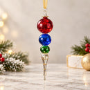 Hand Blown Glass Finial Ornament, Stacked Globe & Long Drop Design, Egyptian Handmade Christmas Ornament, Artisan Glass Tree Decor