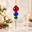 Hand Blown Glass Finial Ornament, Stacked Globe & Long Drop Design, Egyptian Handmade Christmas Ornament, Artisan Glass Tree Decor