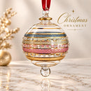 Hand Blown Glass Jeweled Stripe Globe Ornament, Textured Band Christmas Ornament, Egyptian Artisan Glass, 14K Gold Accents, Holiday Decor
