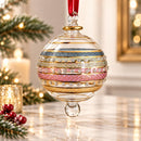 Hand Blown Glass Jeweled Stripe Globe Ornament, Textured Band Christmas Ornament, Egyptian Artisan Glass, 14K Gold Accents, Holiday Decor